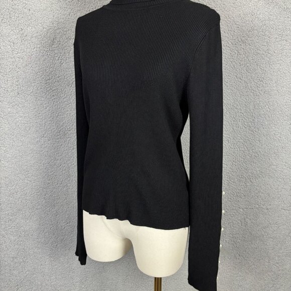 Hooked up by Iot  Juniors' Turtleneck Sweater faux pearl trims Black XL NWT's - Picture 3 of 8